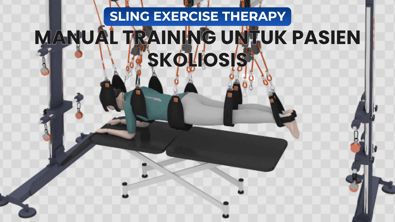 Pasien terapi menggunakan sling manual therapy system di atas meja terapi